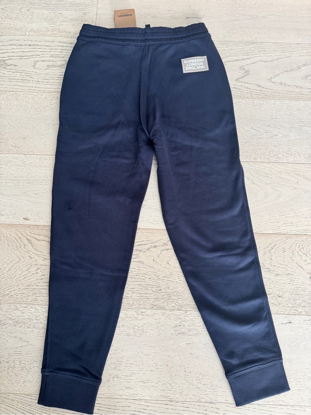 BURBERRY LONDON Men’s Logo Patch Check Drawstring Jogger Navy Blue Pants Small